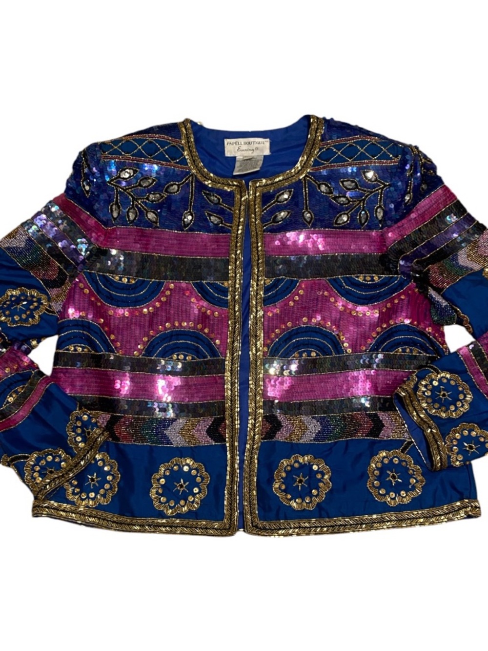 Vintage 80s Papell Boutique Evening Silk Hand Beaded and Sequin Jacket Sz L
